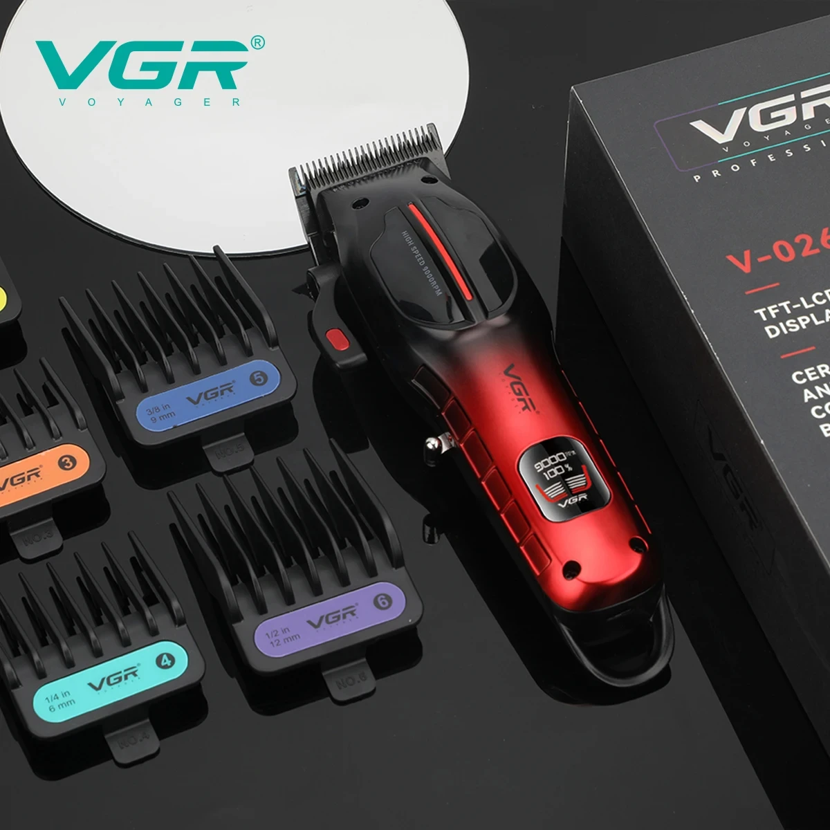 VGR V-026 الراقية المهنية الرجال مقص الشعر التدرج اللون المعدني الجسم سبائك التيتانيوم شفرة الشعر المتقلب 9000 دورة في الدقيقة الشعر ثلاثي
