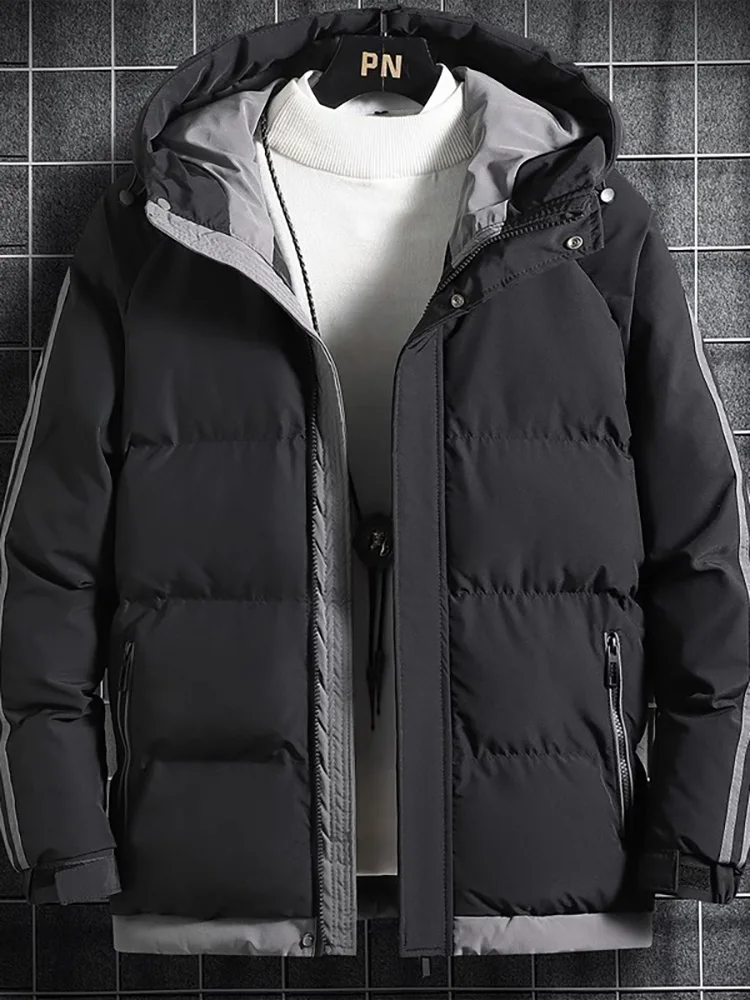 

Мужская утепленная хлопковая куртка с капюшоном, молодежная модная куртка-пуховик приталенного кроя с длинными рукавами на молнии, зимнее пальто