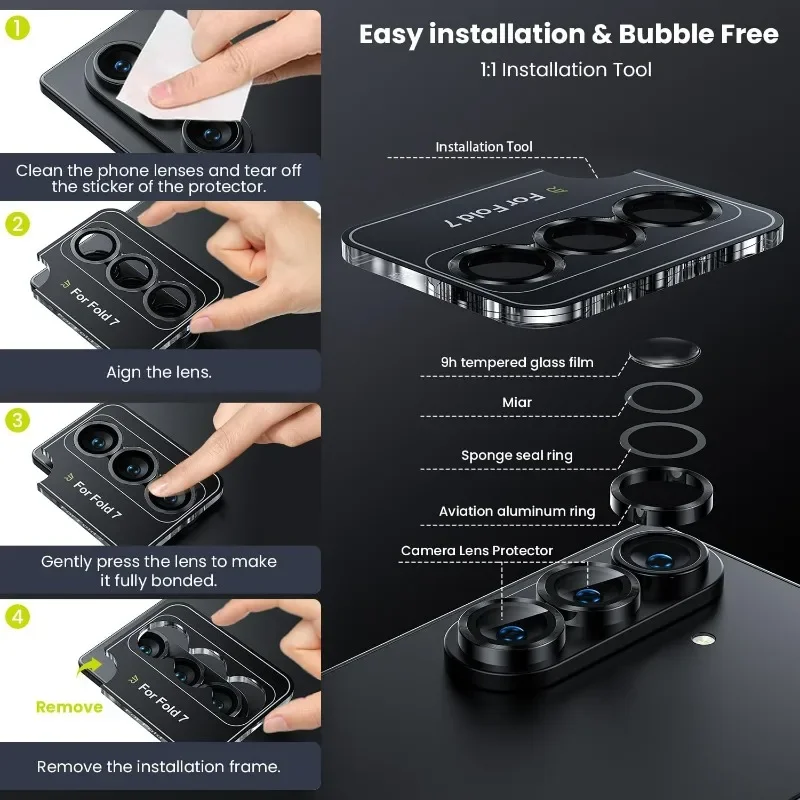 1Sets Alloy Metal Ring Glass Camera Lens Protector For Samsung Galaxy Z Fold 8 Ultra Flip 8 One-Step Installation Lens Covers