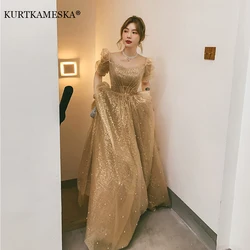 Luxury Evening Dress Bubble Sleeves Sparkling Banquet Prom Dresses for Women Long Party Birthday Ball Gown Dress Formal Vestidos