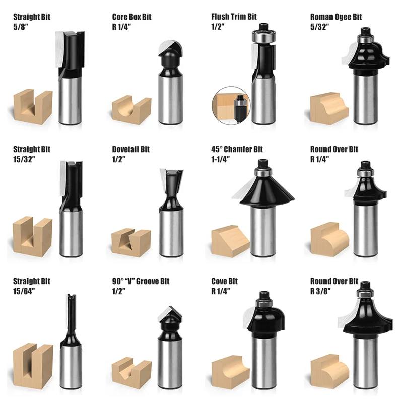 

ABWZ-Wood Milling Cutter Set Router Bits Set Trimming Straight Milling Cutter Woodworking Trimming Carving Forwoodworking Cutter