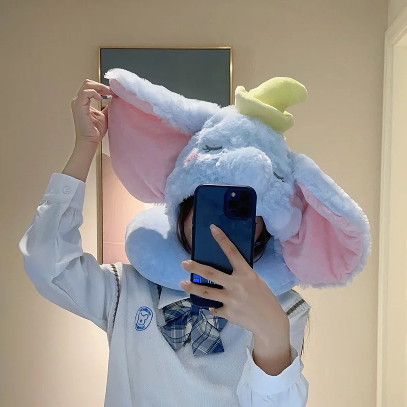 Disney Cartoon Cute Hooded U-Shaped Pillow Dumbo Mary Cat Hat Neck Pillow Office Napping Travel Portable Neck Guard Toy Gifts