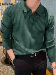 2025 Spring Autumn Casual Mens Knit Polo Shirts Long Sleeve Turn-down Collar Sweaters Men Clothing Knitted Slim Lapel Polo Tees