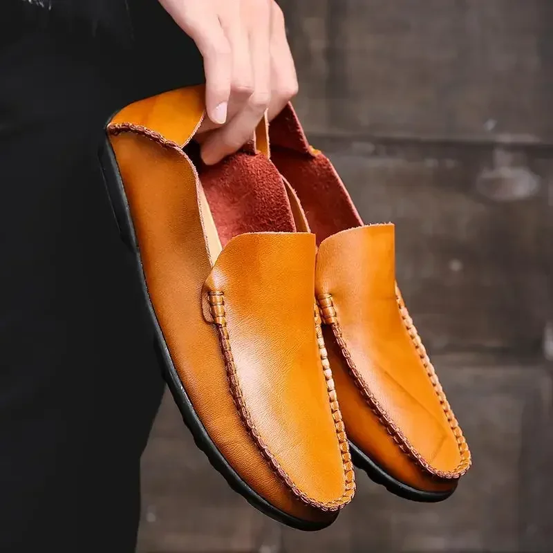 Mocassins britânicos de couro genuíno masculino, mocassim de um pedal masculino, sapatos novos, verão, 2022