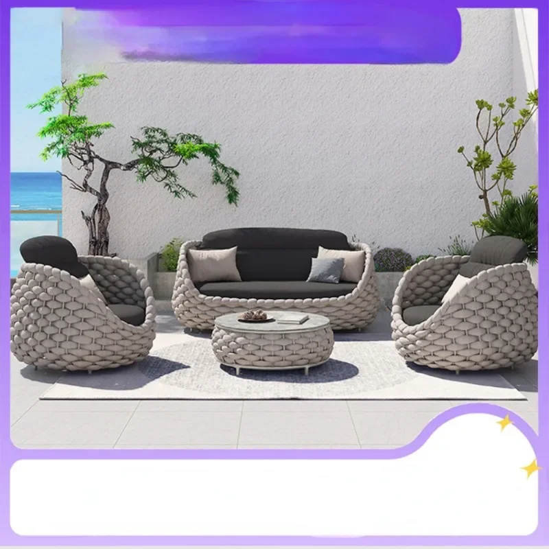 

Outdoor sofa courtyard outdoor balcony rattan chair villa rattan leisure furniture all aluminum alloy sofa combination