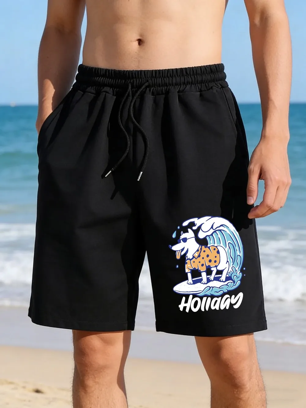 

Surf Holiday Vibes Prints Pants Mens Basics High Waisted Wide Beach Shorts Summer Oversized Shorts Casual Pocket Male Clothes