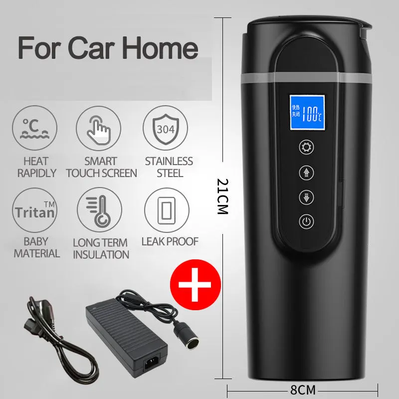 Portable 420ml Stainless Steel 12V/24V Car Heating Cup LCD Display Electric Water Cup Temperature Kettle Coffee Tea Milk Heated