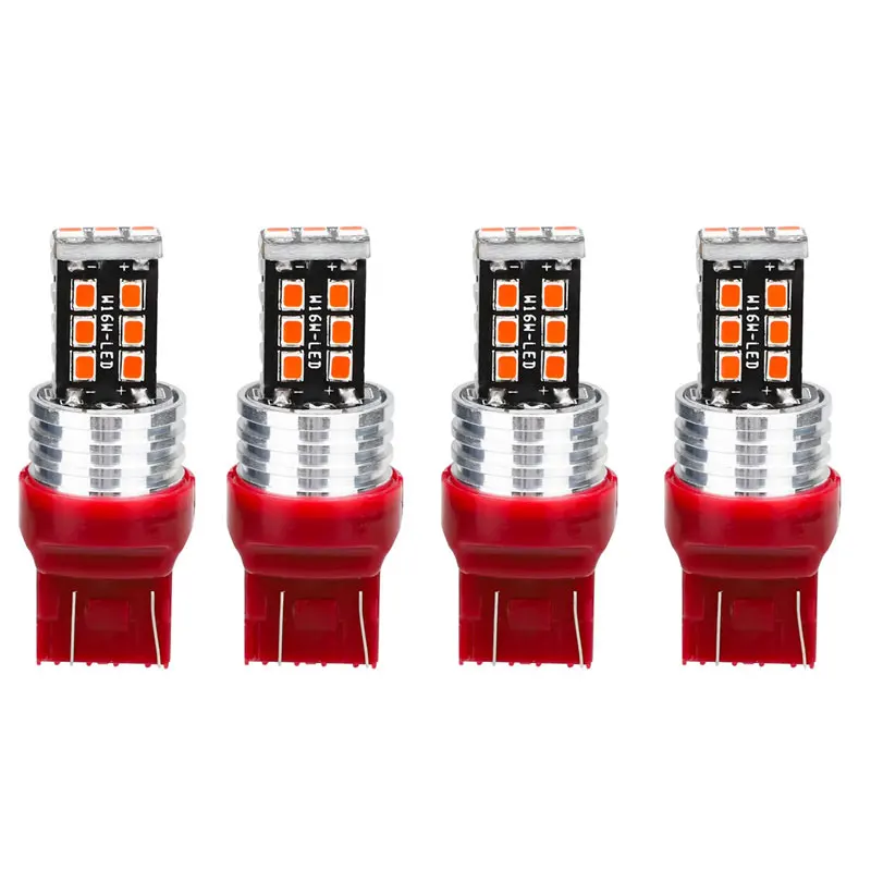 4Pcs 7443 7440 Red Flashing Strobe Blinking Rear Alert Safety Brake Tail Stop High Power LED Light Bulbs