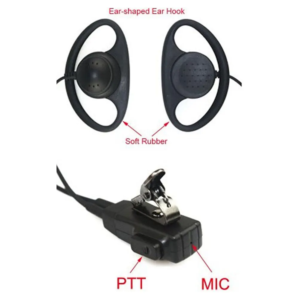 2pcs D-Shaped Earpiece 1 Pin Earphone Headset PTT and Mic Compatible for Motorola Two Way Radio TLKR T3 T4 T60 T80 MR350R