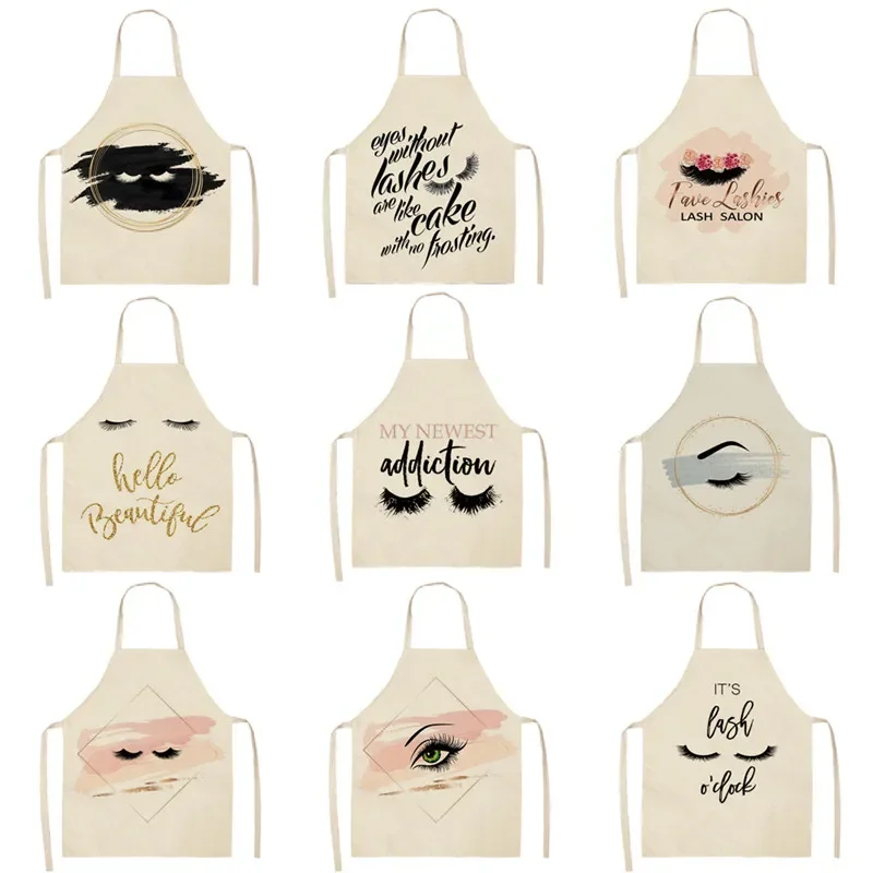 Lovely Eyelash Pattern Kitchen Apron Home Cooking Baking Letter Cleaning Aprons for Women Adult Kitchen Tools Accessories Mandil