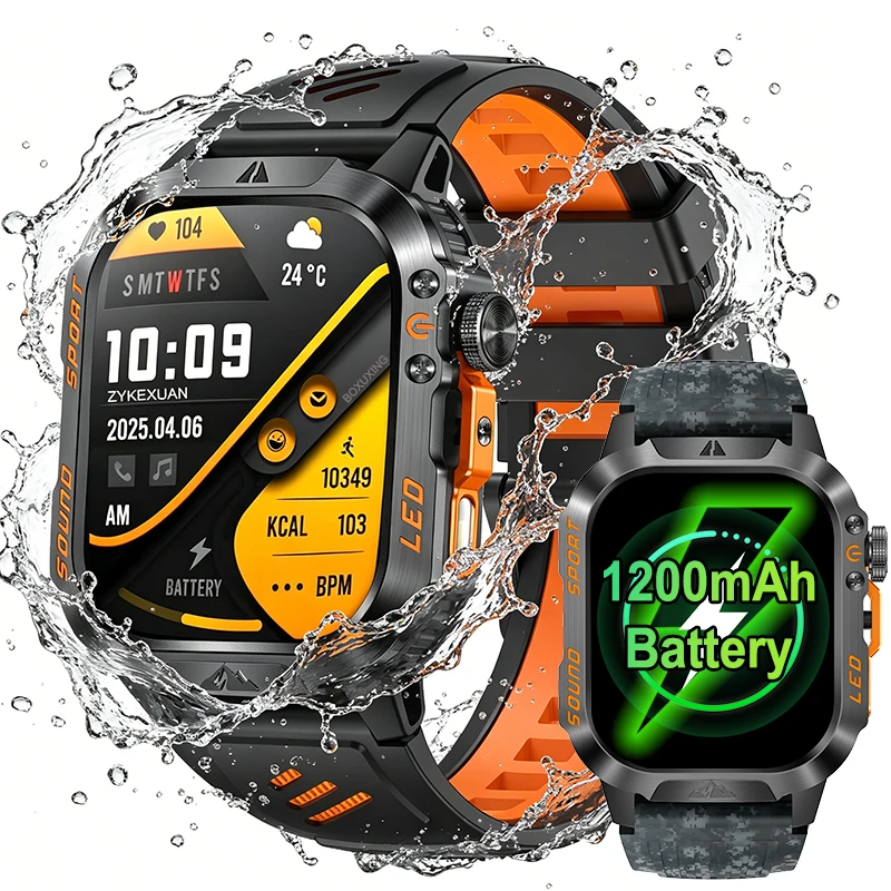 New 1200 mAh Battery Military Smartwatch 2.01" AMOLED Screen