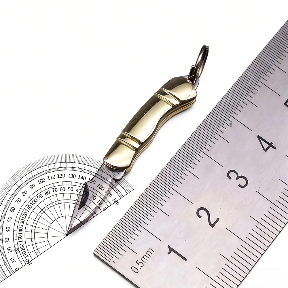 Mini Stainless Steel Folding Tool, Brass Handle Keychain Utility Gadget, Portable Pocket Tool for Package Opening & Daily Use