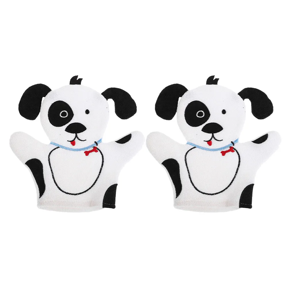 2Pcs Kids Cartoon Dog Bath Gloves Shower Mitt Soft Gentle Exfoliating Washcloth Fun Shower Accessories Children Bath Scrubber
