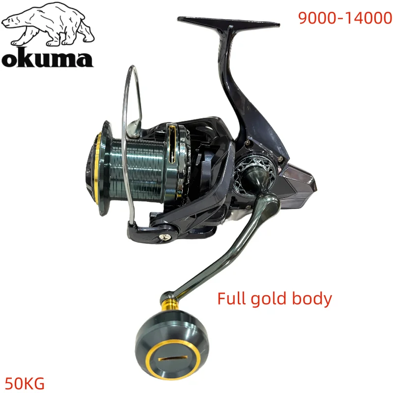 Okuma 50KG carrete de pesca 9000-14000 estructura de caña de pescar de metal de larga distancia rueda de pesca 4:7:1
