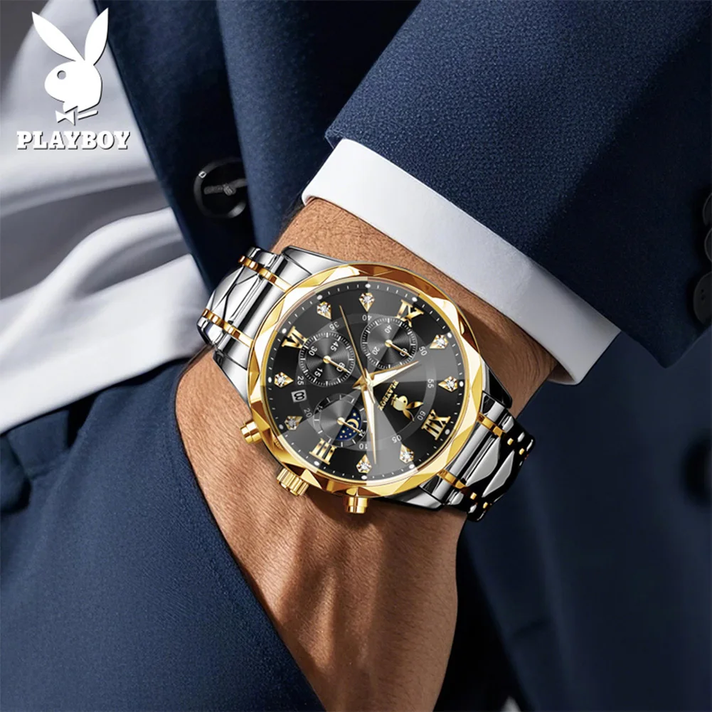 PLAYBOY 3088 Brand original authentic watches for man luxury Gift Box Diamond mirror multifunctional quartz men's watch view 4