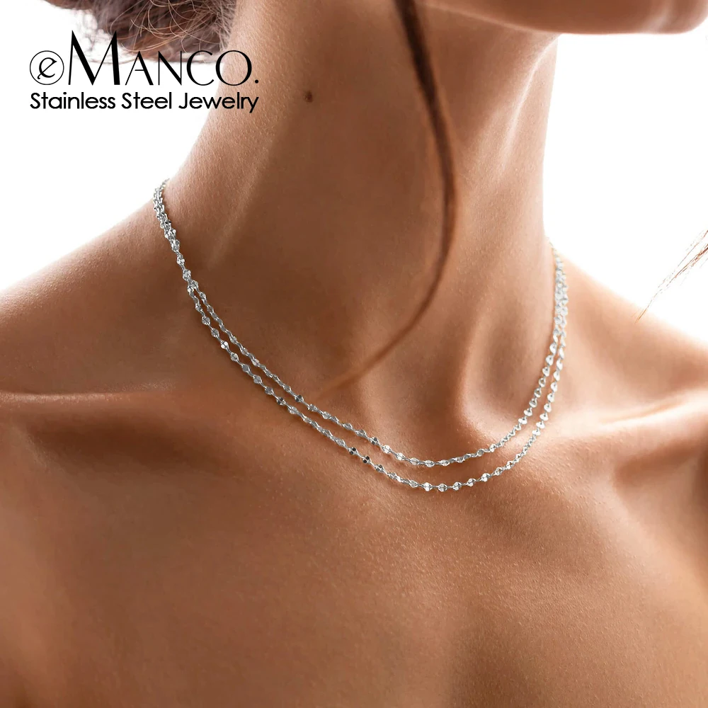 EMANCO  Silver Color Lip Chain Multi Layered Necklace for Women Pendant Stainless Steel Chain of Lace Necklace Wholesale