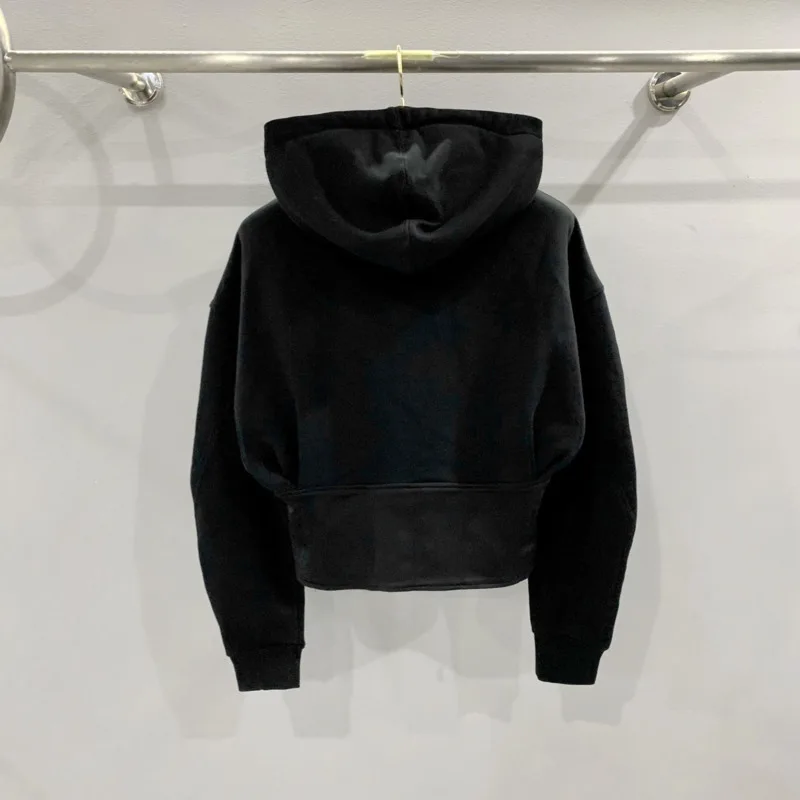 HKSH Autumn Winter New Women's Sweatshirt Hooded Drawstring Zipper Waist Cinching Slim Fit Dark Streetwear Short Jackets HK14822