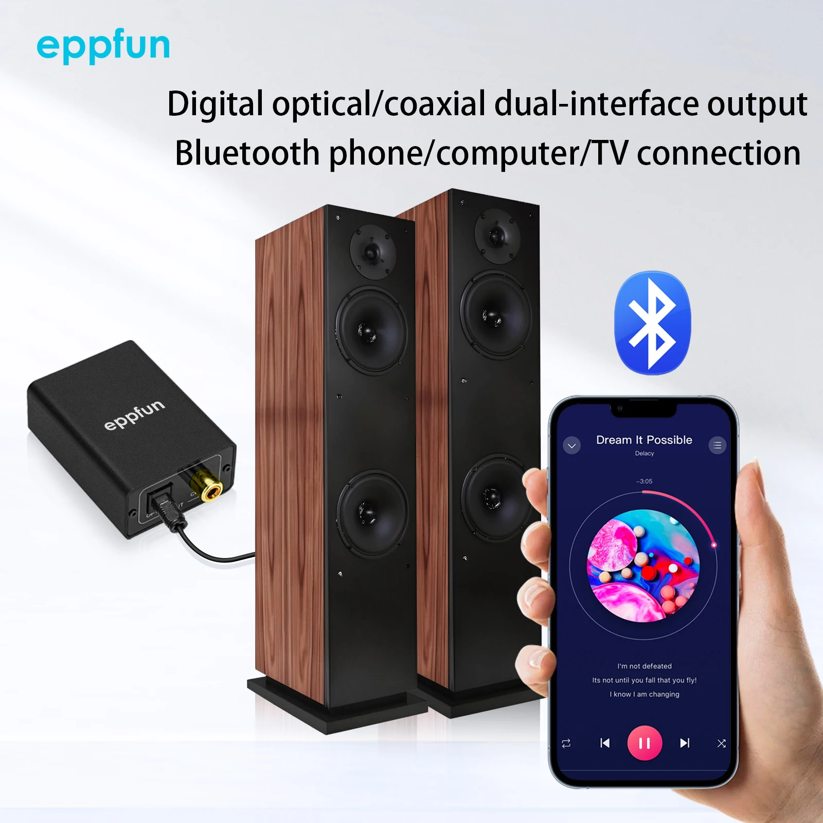 Eppfun Le Audio 블루투스 5.4 수신기(Aptx Lossless/LDAC/LHDC 지원), 광/동축 인터페이스가 있는 192K/24비트 무선 어댑터