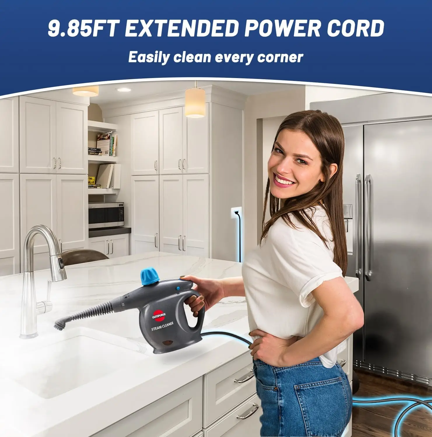 Handheld Steam Cleaner, 13-Accessory Multi-Surface Steamer, Safe & Efficient for Floor, Car, Couch, Windows – Grey