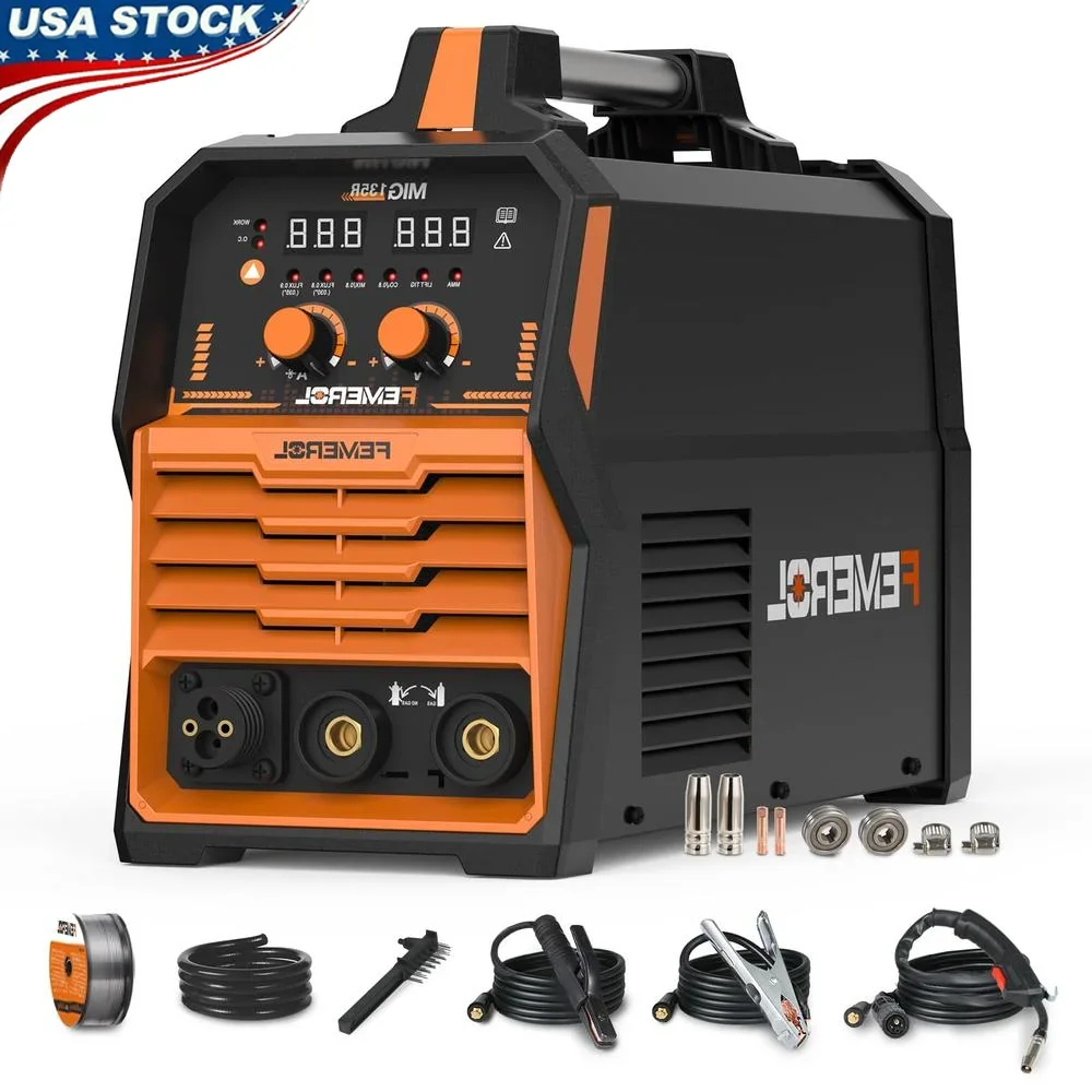 Soldador MIG 110V 4 en 1 multiproceso 135A sin gas Flux Core Lift TIG Stick máquina de soldadura portátil ligero Control sinérgico
