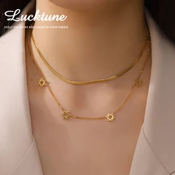 Lucktune Magen David Star Snake Chain Necklace for Women Stainless Steel Hexagram Pendant Necklace Choker Jewish Vintage Jewelry