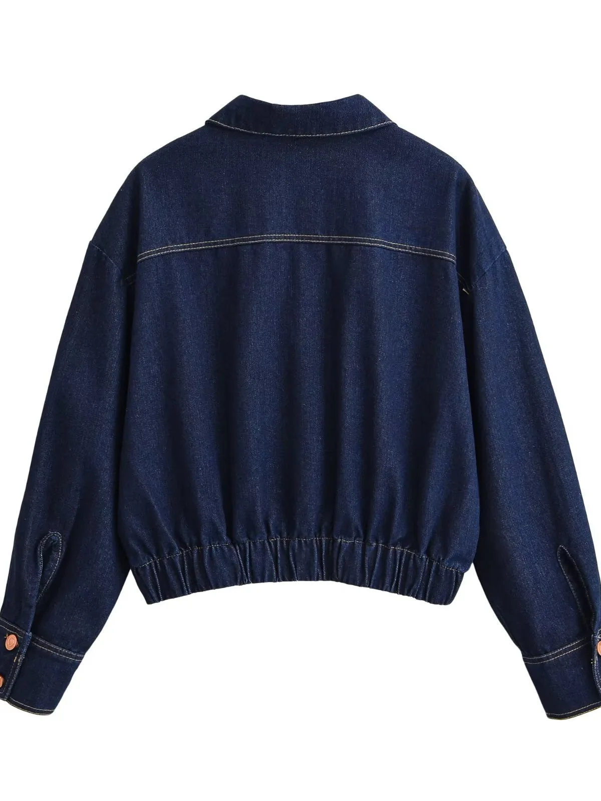 Withered Versatile Pleated Pocket Embellished Denim Jacket Women's Jacket Woman Clothes Tops