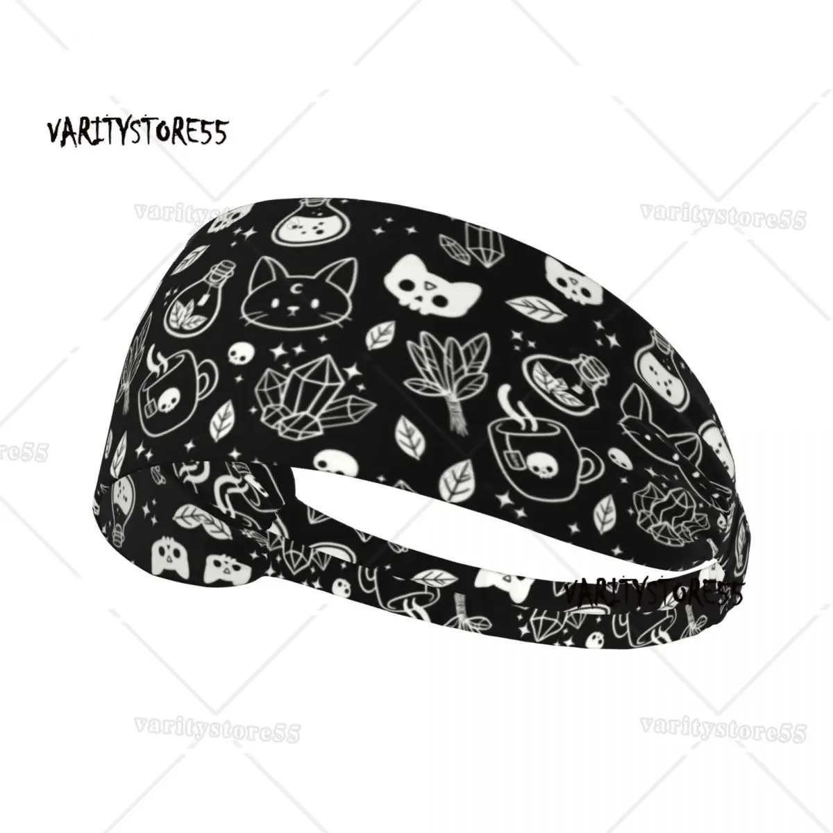 

Custom Witch Workout Sweatband Women Men Non Slip Absorbent Halloween Cat Skull Headband Yoga