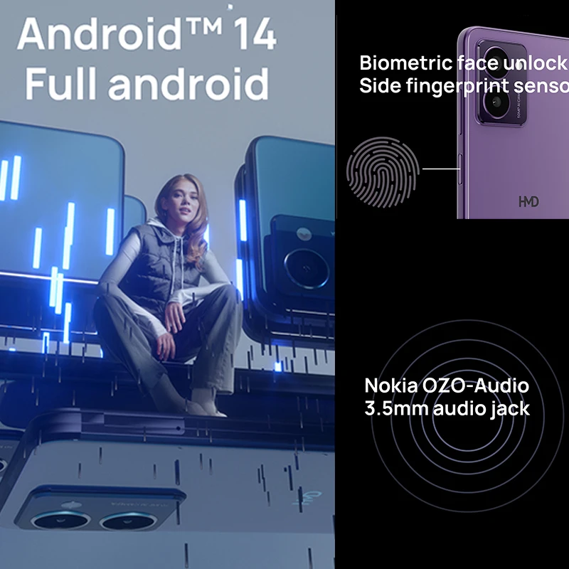 HMD-Pulse Pro電話,グローバルバージョン,AI 50MPデュアルカメラ,6.56インチリアフラッシュLED, 5000mAhバッテリー,20W急速充電,Android 14