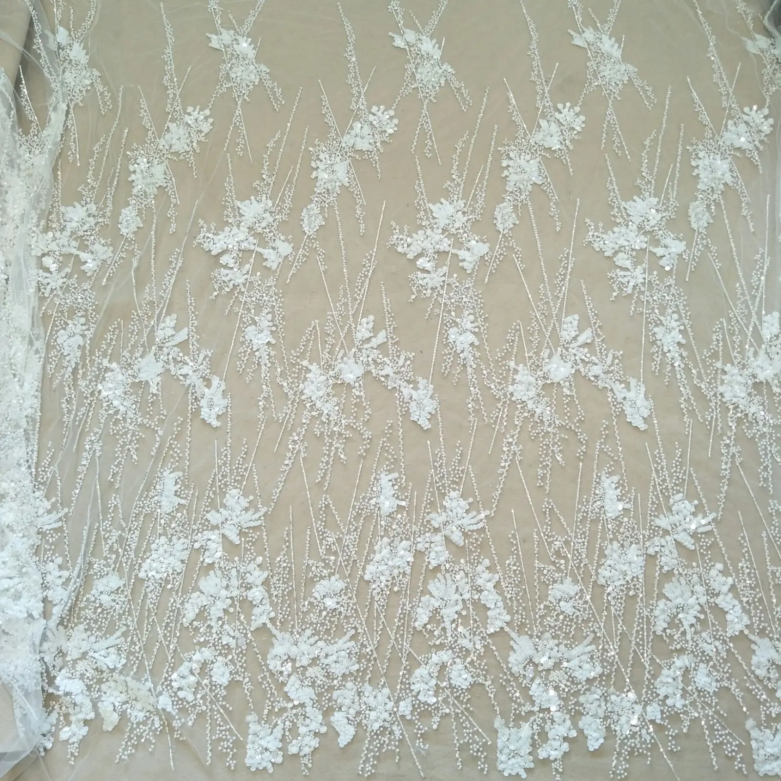 2023 wedding gown dress beading lace 130cm width lace fabric sell by yard