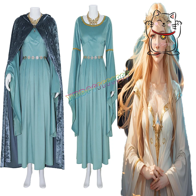 

Novelty TV Arwen Fairy Blue Princess Queen Dress Cloak Cosplay Costume Halloween Disguise Carnival Party Gift Women's Wear Hot