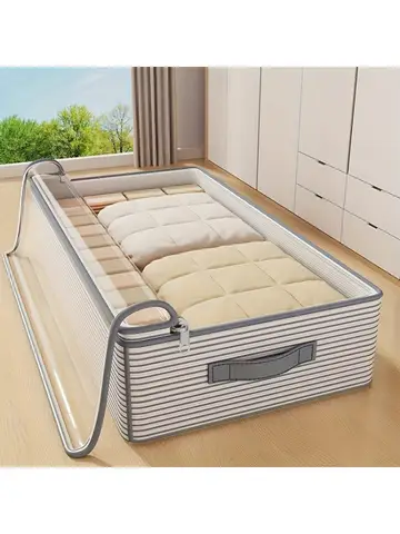 Large Capacity Clothes Storage Bag Heavy Duty Non-woven Organizer Box Clear Window for Comforters Blankets Bedding Under Bed