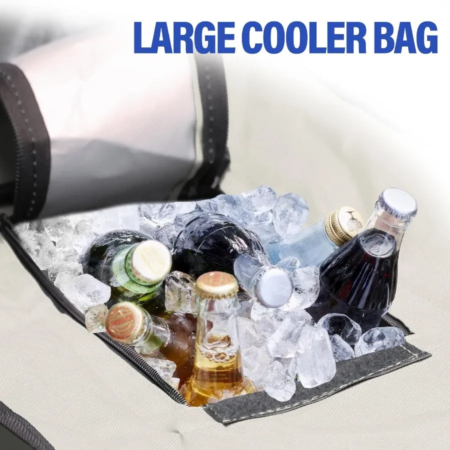 كرسي تخييم مزدوج محمول مع مظلة للبالغين: كرسي شاطئ قابل للطي عالي التحمل يتميز بحقيبة تبريد مدمجة مثالية f