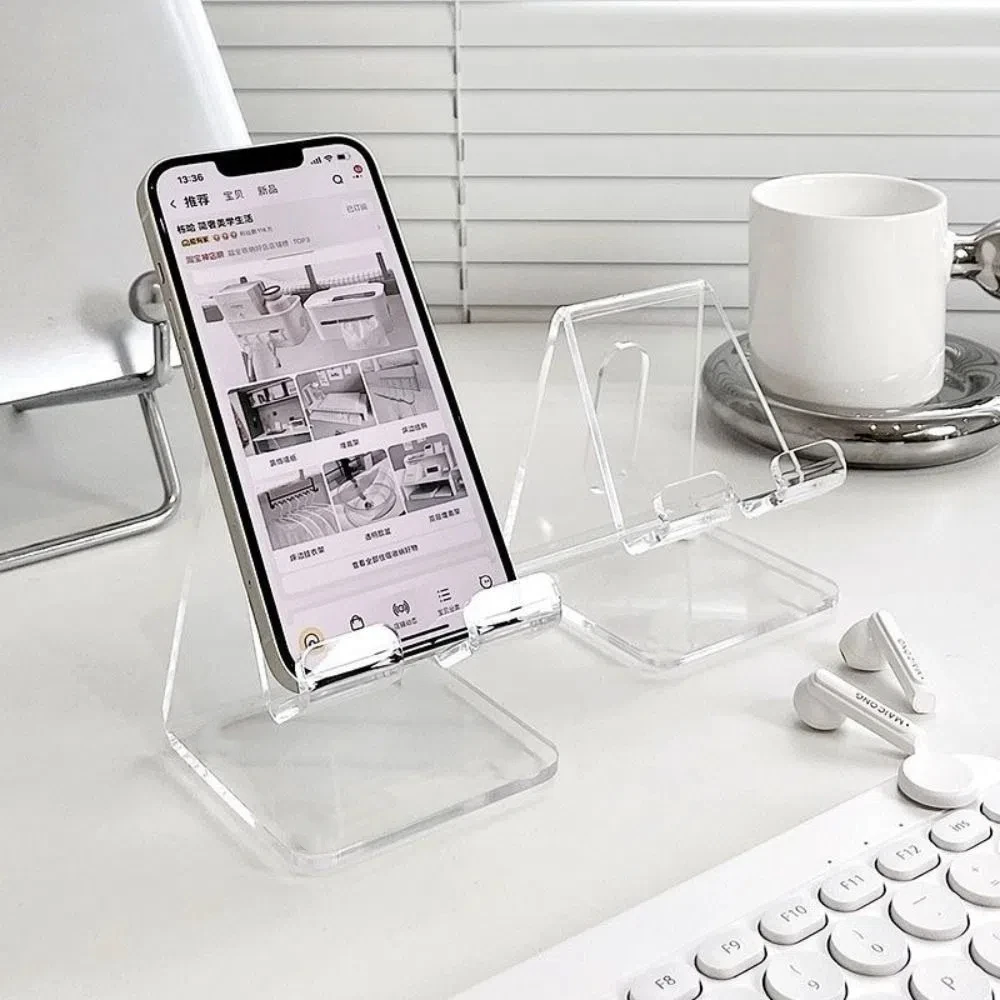 2Pcs Simple Acrylic Cell Phone Holder Clear Rack Ins Style Lazy Phone Stand Minimalist Universal Smartphone Bracket Counter