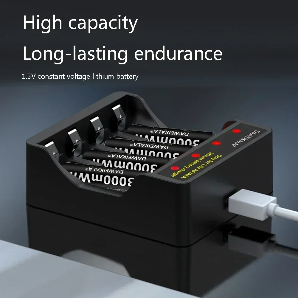 1.5V AAA 3000mWh Li-Ion Battery 2000+ Cycles for Mouse Flashlight Fan Game Machine CE Certified