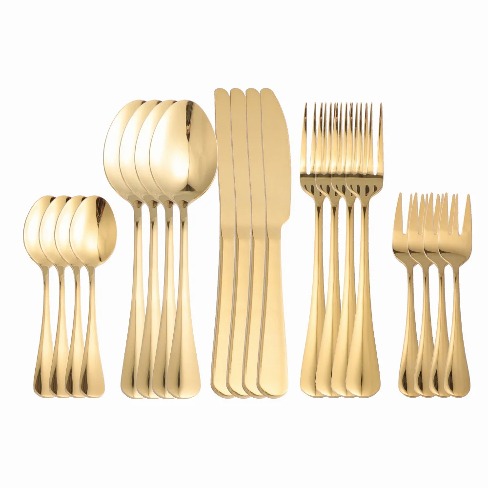 

20Pcs Mirror Gold Stainless Steel Cutlery Kitchen Tableware Set Brithday Dinnerware Dinner Flatware Set Forks Knives Tea Spoons