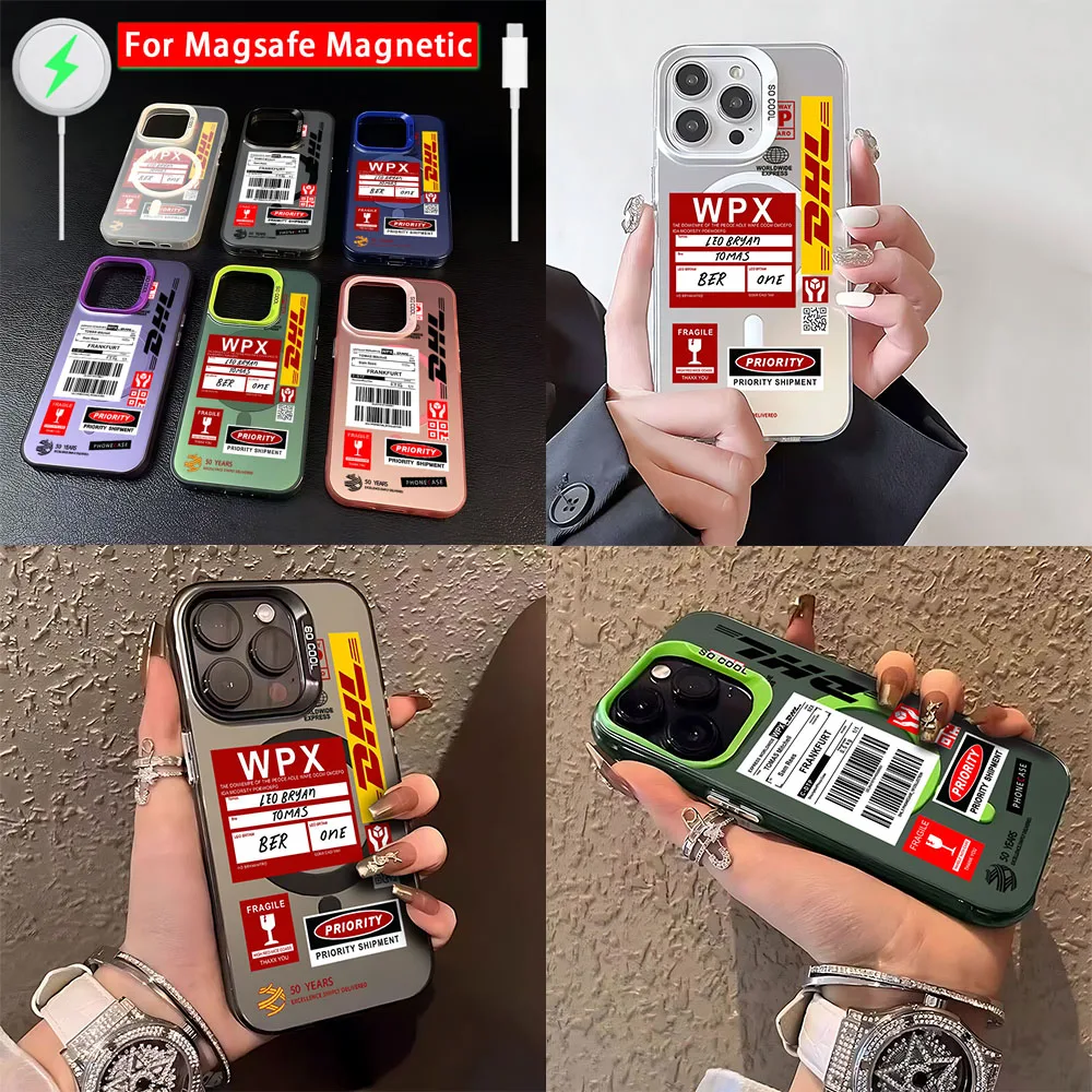 الاتجاه الساخن تسمية الباركود D-DHL Magsafe المغناطيسي الحال بالنسبة لسامسونج S25 S24 S23 S22 S21 زائد الترا 5G لينة الفضة مطلي الغطاء الخلفي #1