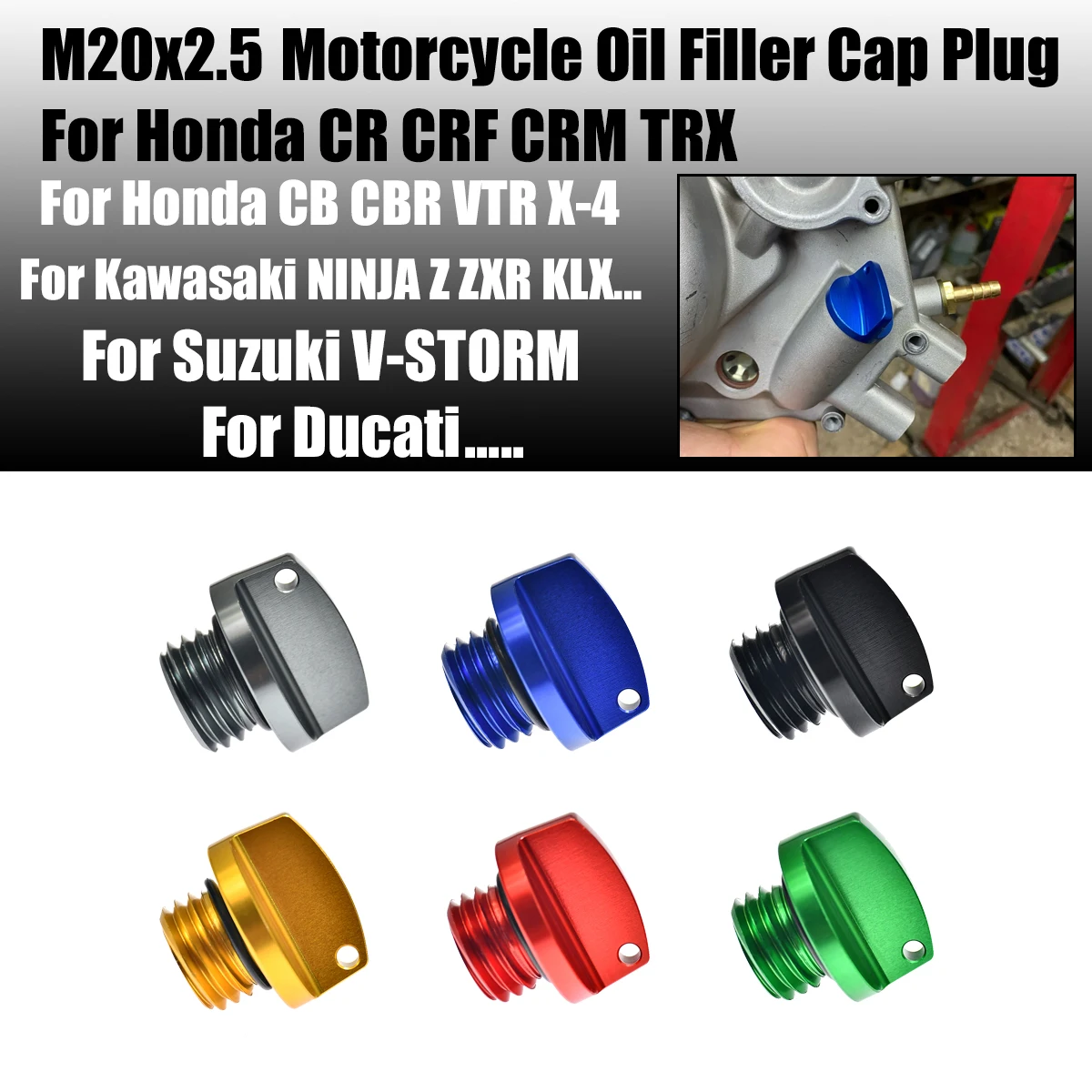 

Motorcycle Crankcase Cap CNC Engine Oil Filler Screw Cover Plug M20*2.5 For Yamaha Honda Suzuki Kawasaki General Purpose Parts