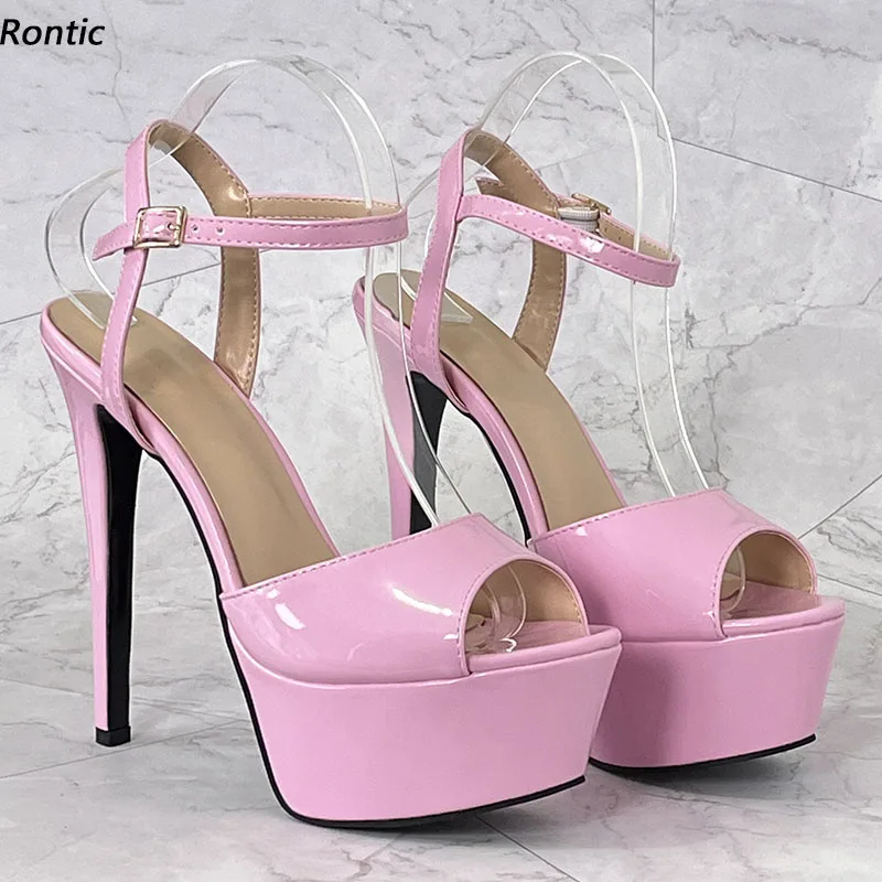 Rontic Change Color Women Platform Sandals Sexy Thin High Heels Peep Toe Pink Party Shoes Ladies US Plus Size 5-20