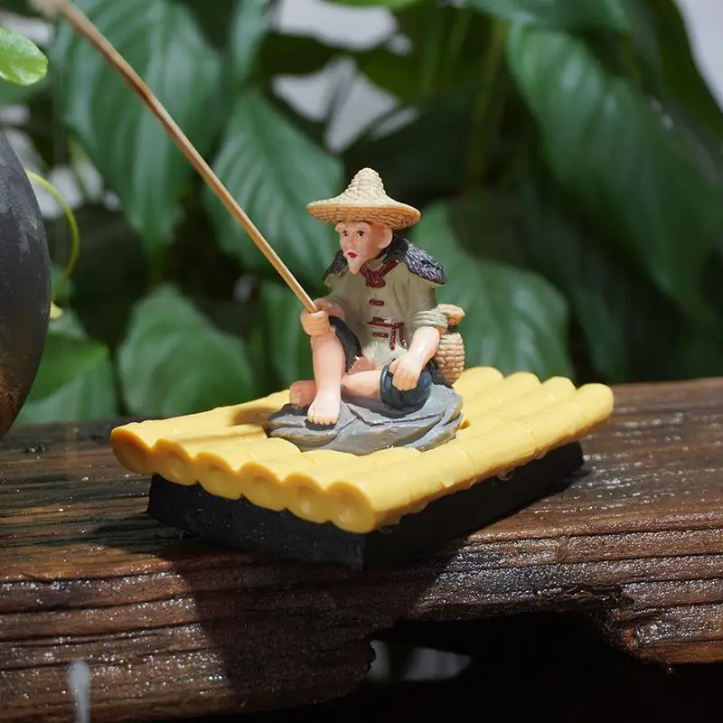 1pc PVC Fisherman Decoration Figurine Decor Outdoor Elderly Raft Bamboo for Floating Statue Yard Aquarium