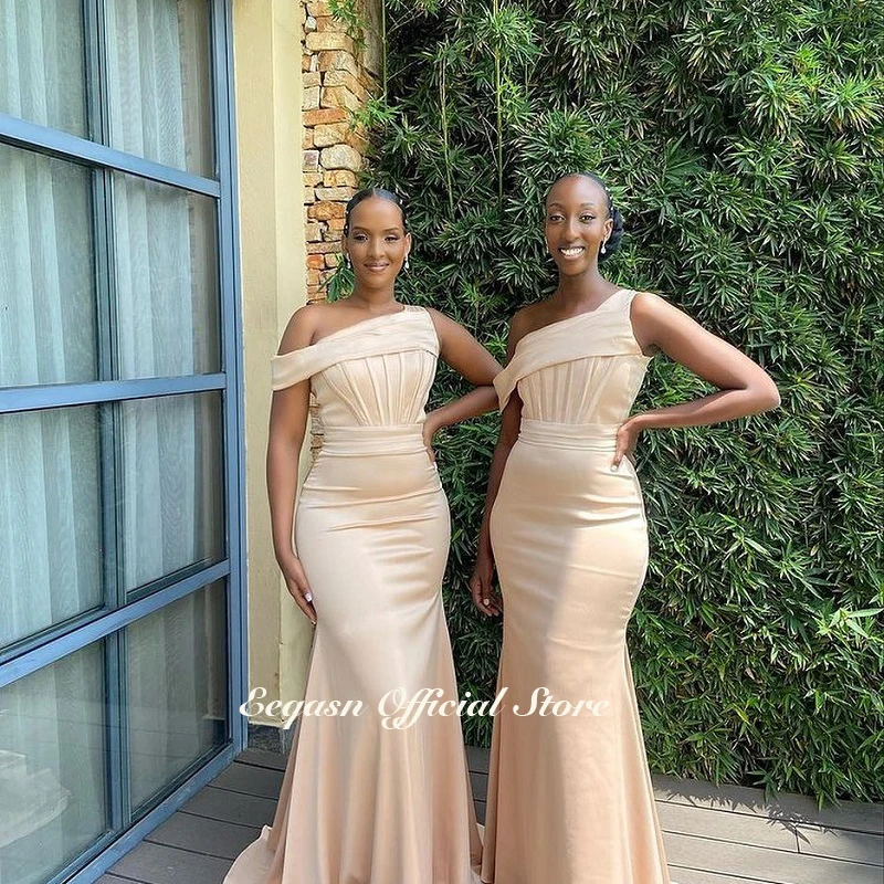 Champagne Mermaid Bridesmaid Dresses One Shoulder Crepe Exposed Boning Maid of Honor Dress Wedding Party Gowns 2025 Customized