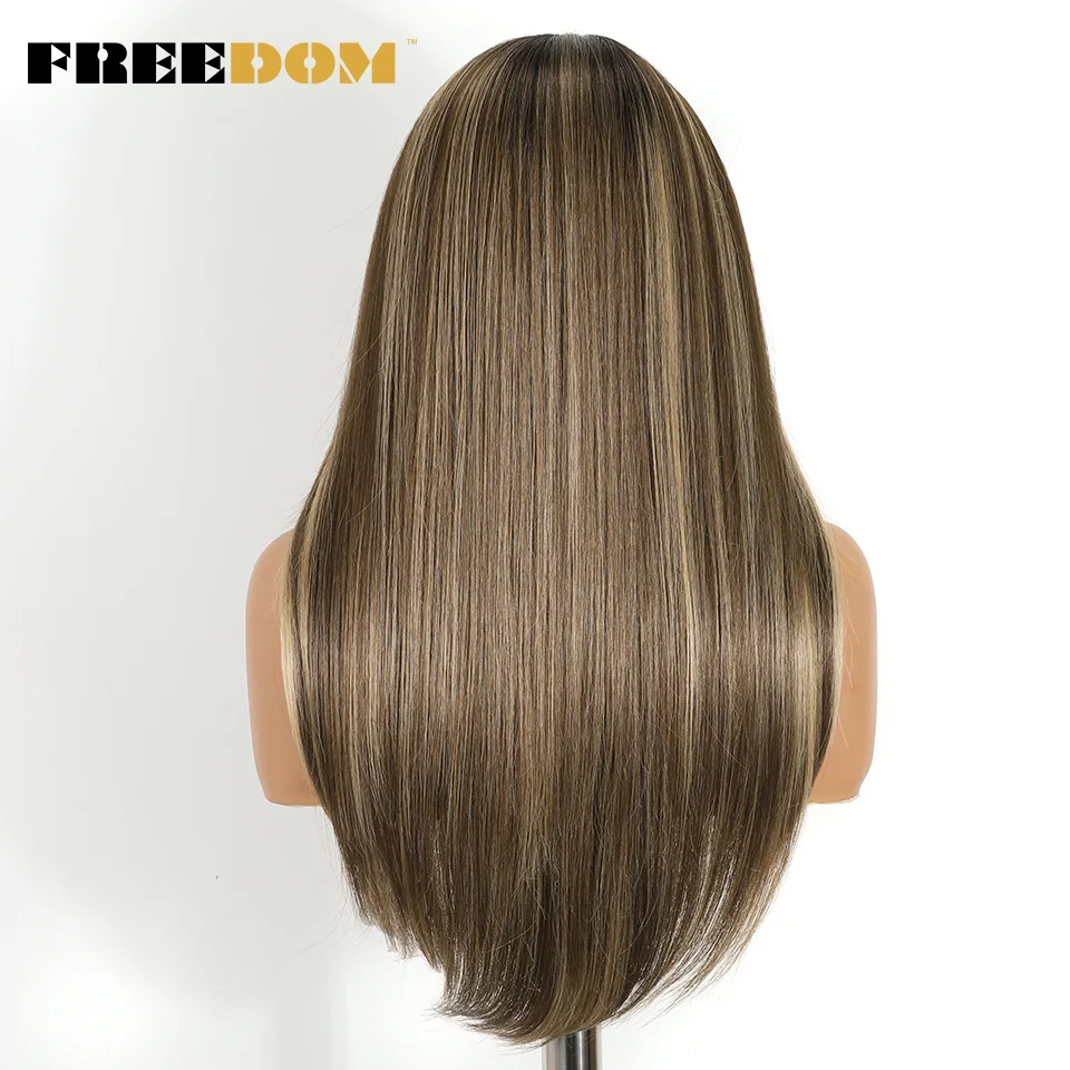 Synthetische Perücken mit Spitze vorne für Damen, 24 Zoll, Ombré-Braun-Aschblond, 13x6, gerade geschnittene, gestufte Perücke mit Spitze, hitzebeständig, für den täglichen Gebrauch. – Detail 5