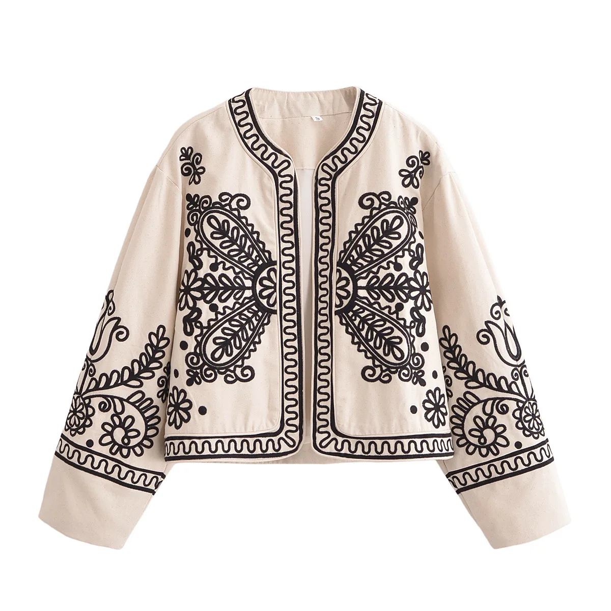 

Women's round Neck Long Sleeve Jacket Autumn Fashion European American Style Retro Embroidered Outerwear for Ladies