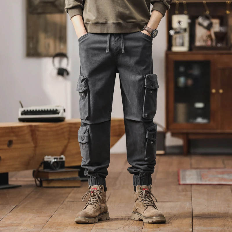 بنطلون عمل كاجوال فضفاض للرجال ربيع الخريف لحام خارجي مقاس كبير سروال شحن مريح مع جيوب متعددة #5