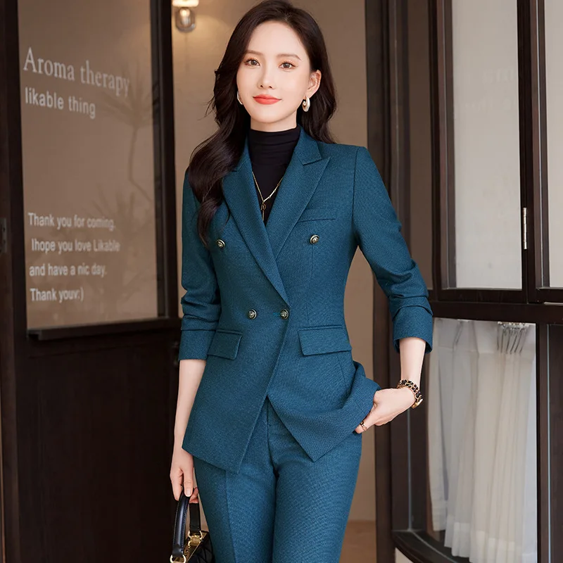 

Autumn Winter Formal Professional Office Work Wear Pantsuits Female Blazers Feminino for Women Ladies Outfits Trousers Sets 5XL