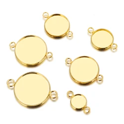 10pcs/lot Gold Plated Stainless Steel Double Pendant Cabochon Base Settings Cameo Cabochon for DIY Jewelry Making Findings