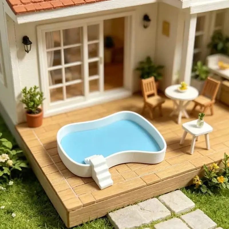 Mini Dollhouse Pool Simulation Miniature Courtyard Outdoor Swimming Pool Model Life Scene Decorative Small Ornament