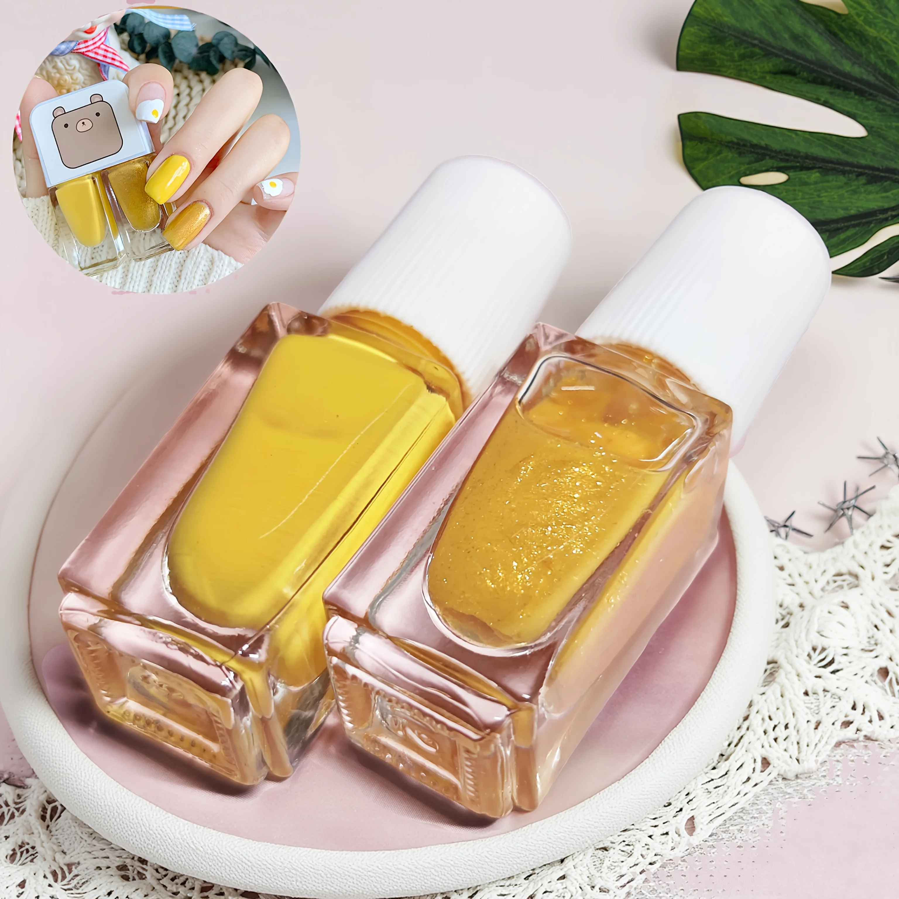 

D25 Yellow Fairy Набор из 2 бутылок лака для ногтей, быстросохнущий, долговечный, съемный, тройной цветной лак для ногтей на водной основе