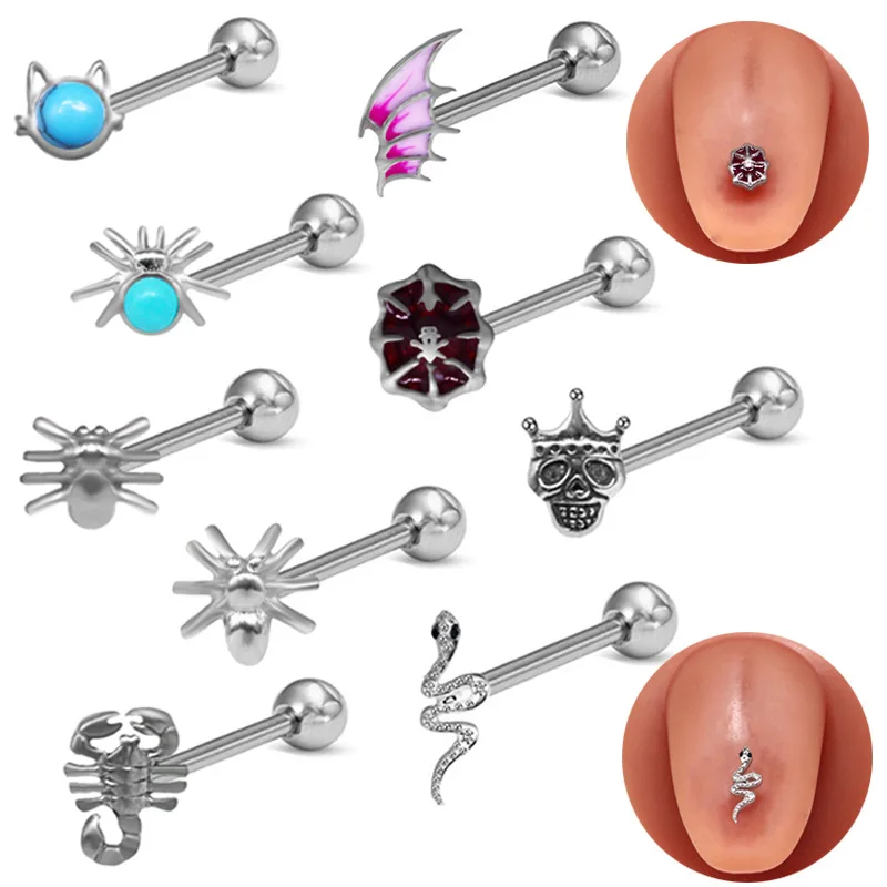 New Fashion 14G Spider Tongue Stud Animal Piercing Tongue Ring Body Piercing Jewelry