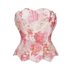 Vintage Underbust Corset Top Women Lace Double Layered Fitting Boned Sexy Bustiers Floral Lingerie Holiday Party Club Costume
