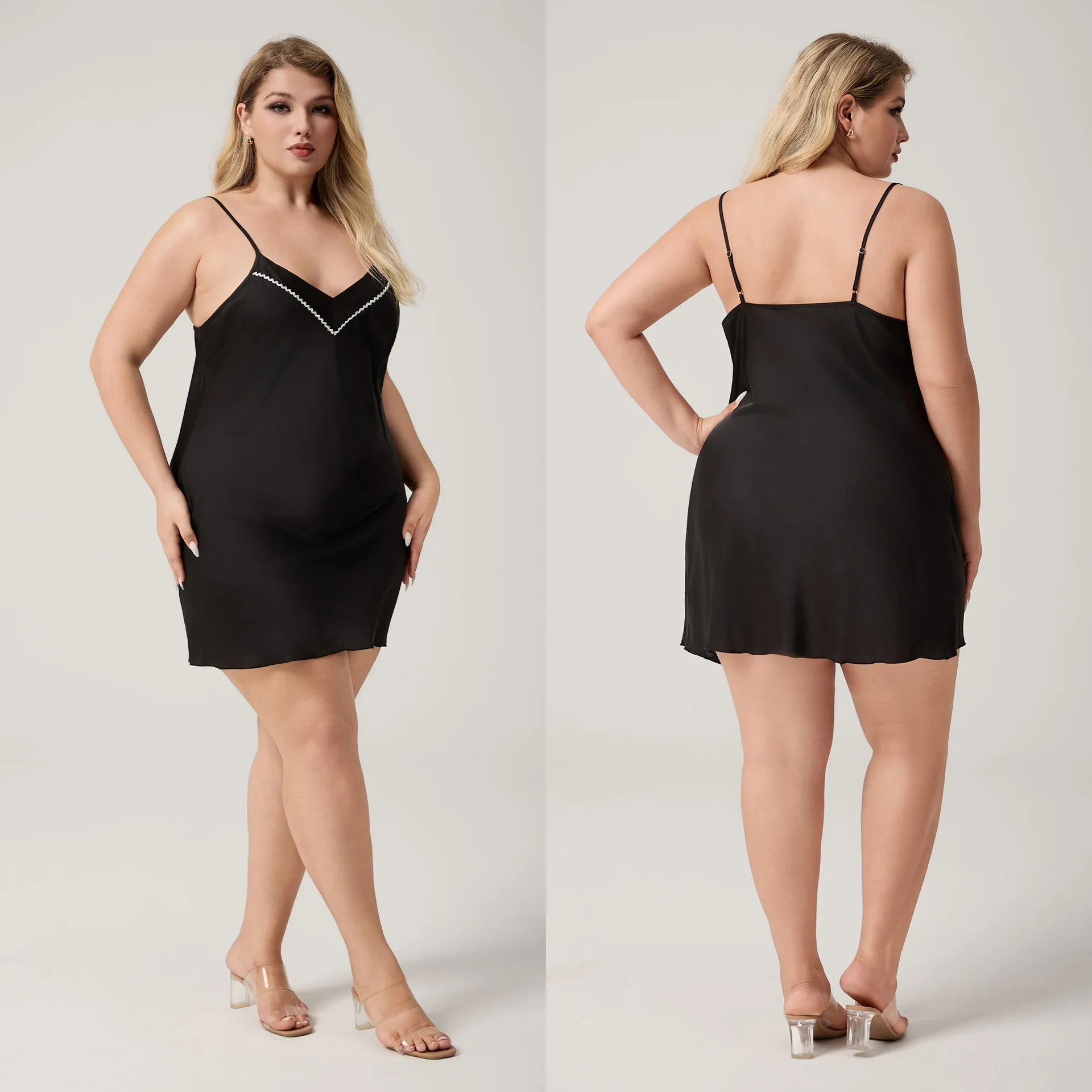 

Black Female Nightgown Sleepwear Sexy Suspender Nightdress Intimate Lingerie Casual Loose Satin Homewear